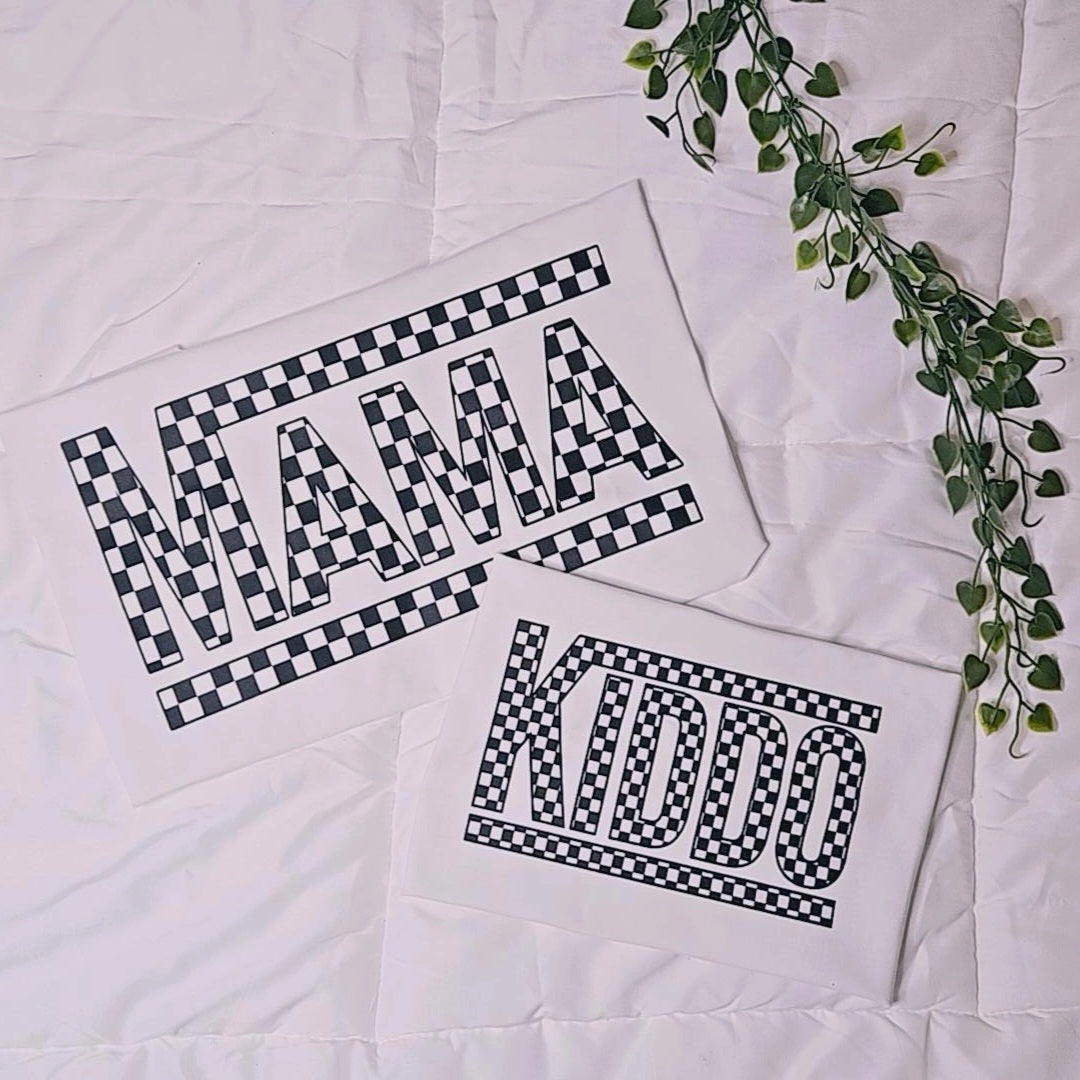 Checkered Mama and kiddo-Black Screen Print Transfer