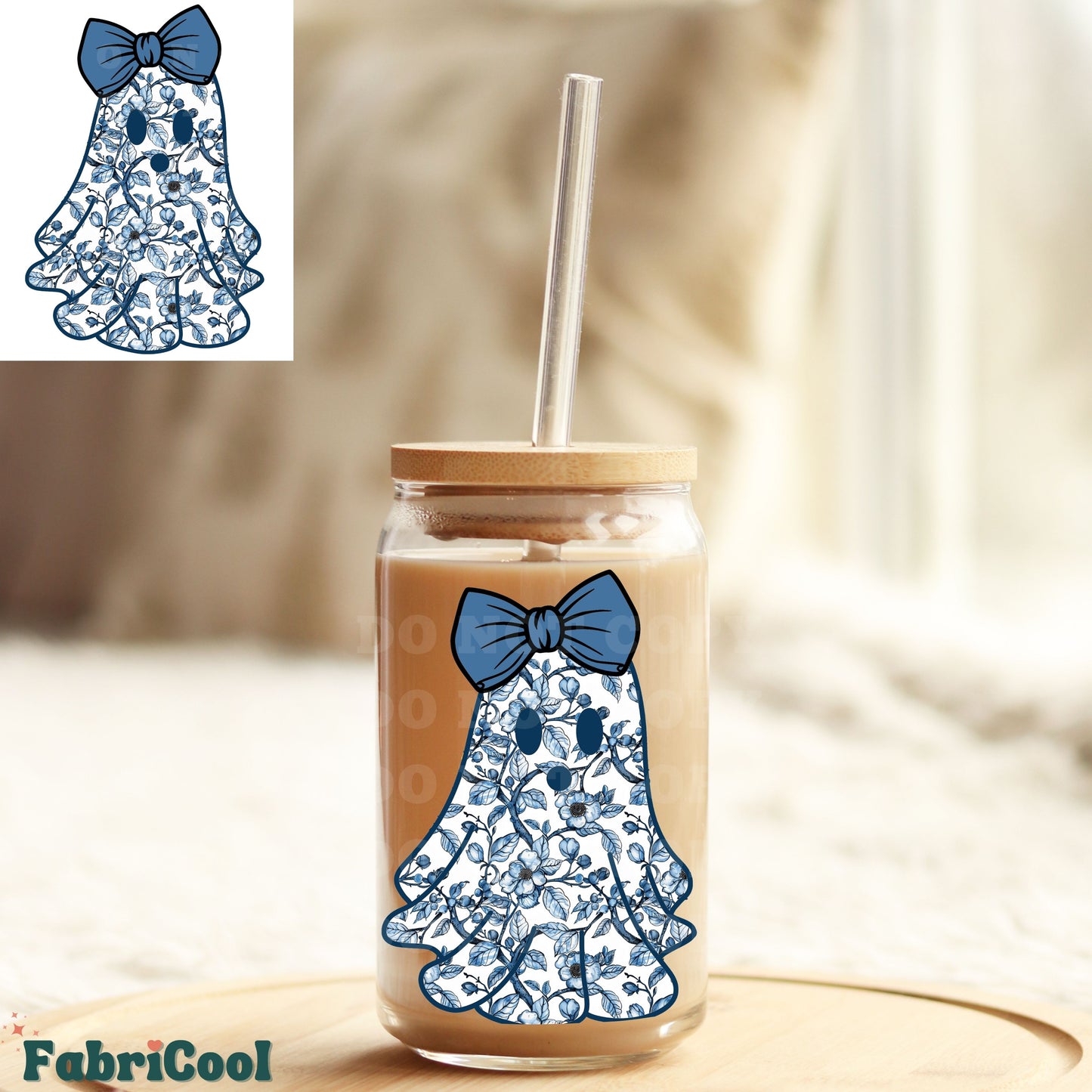 Floral blue ghost UVDTF 4in decal