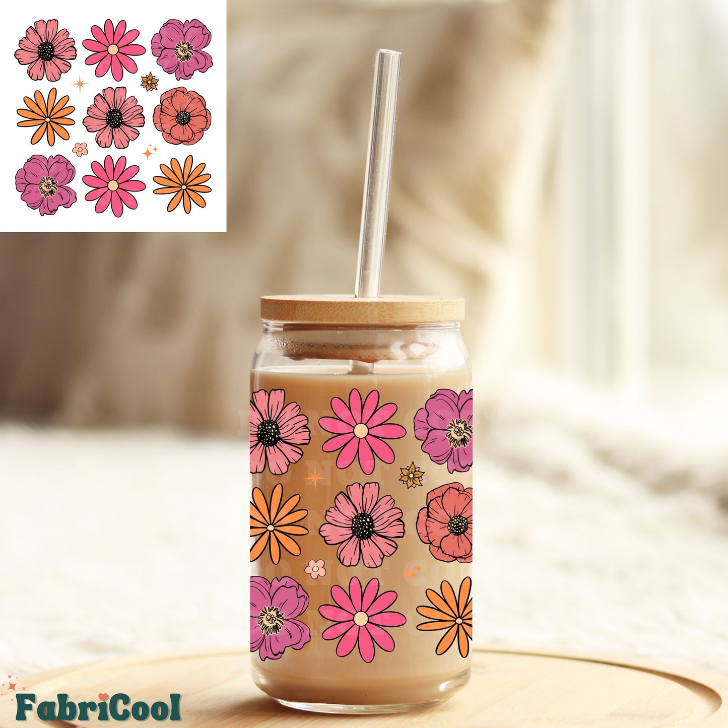 Retro flowers UVDTF 4in decal