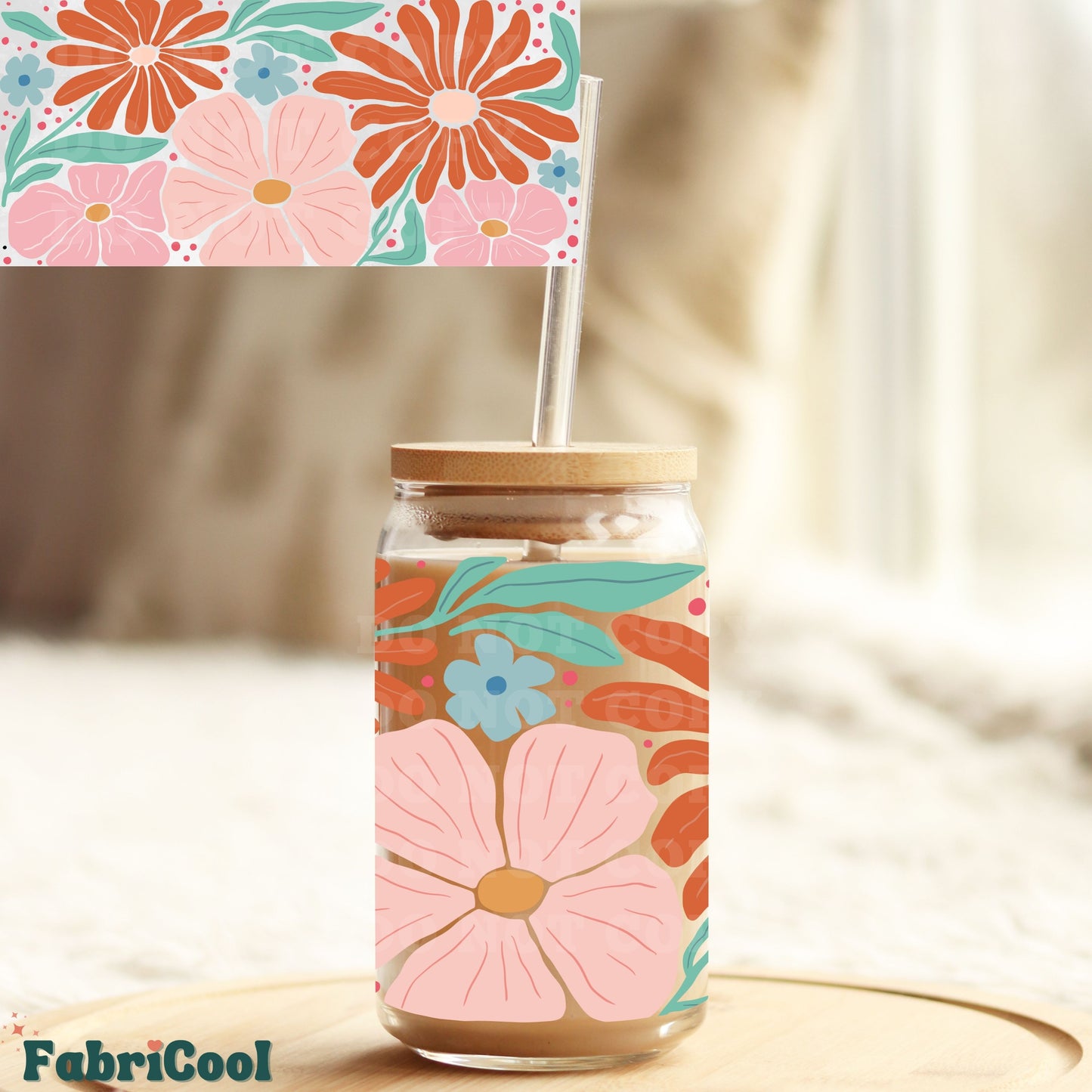 Abstract retro flower UVDTF cup wrap