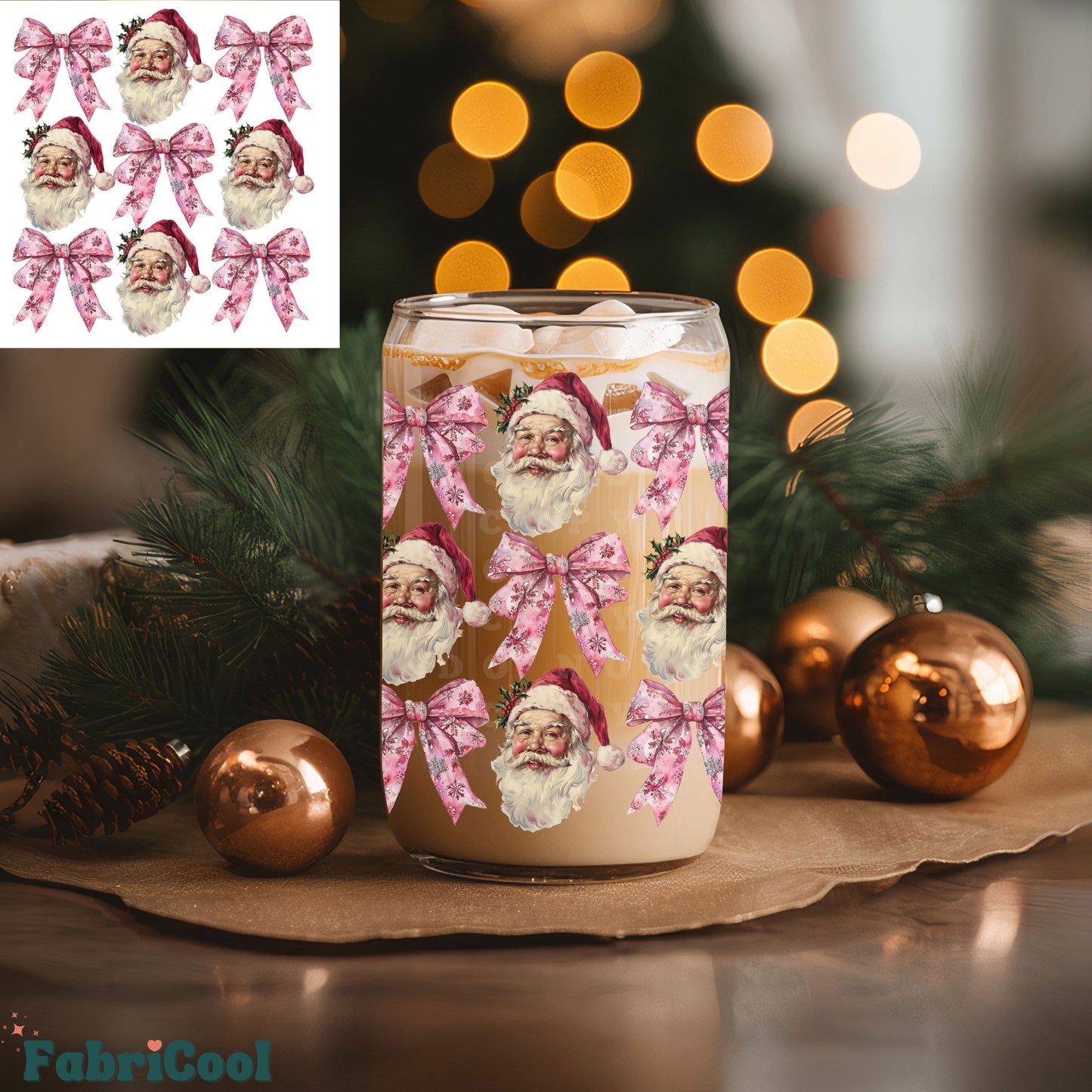 Pink vintage Santa UVDTF 4in decal
