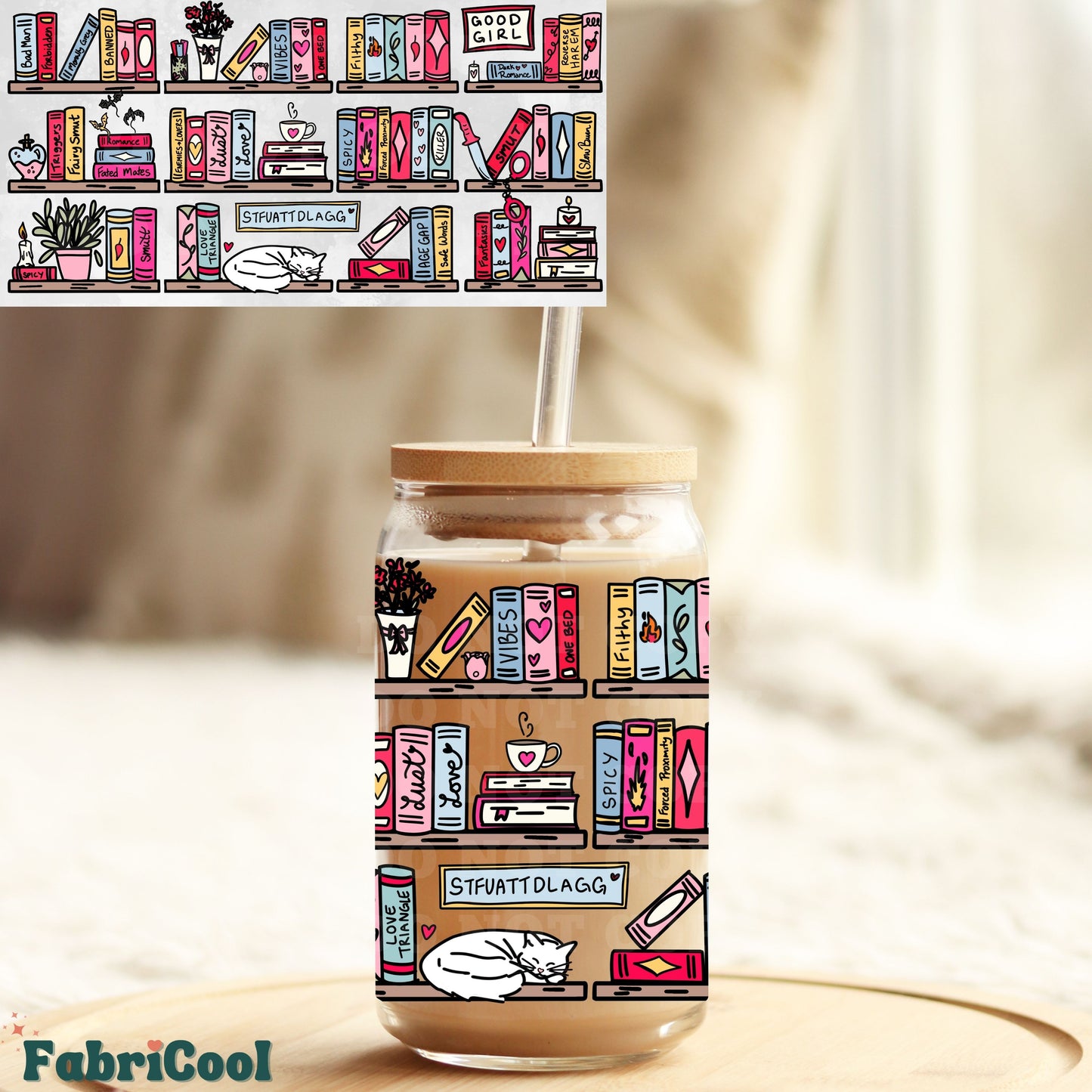 Book shelves UVDTF cup wrap