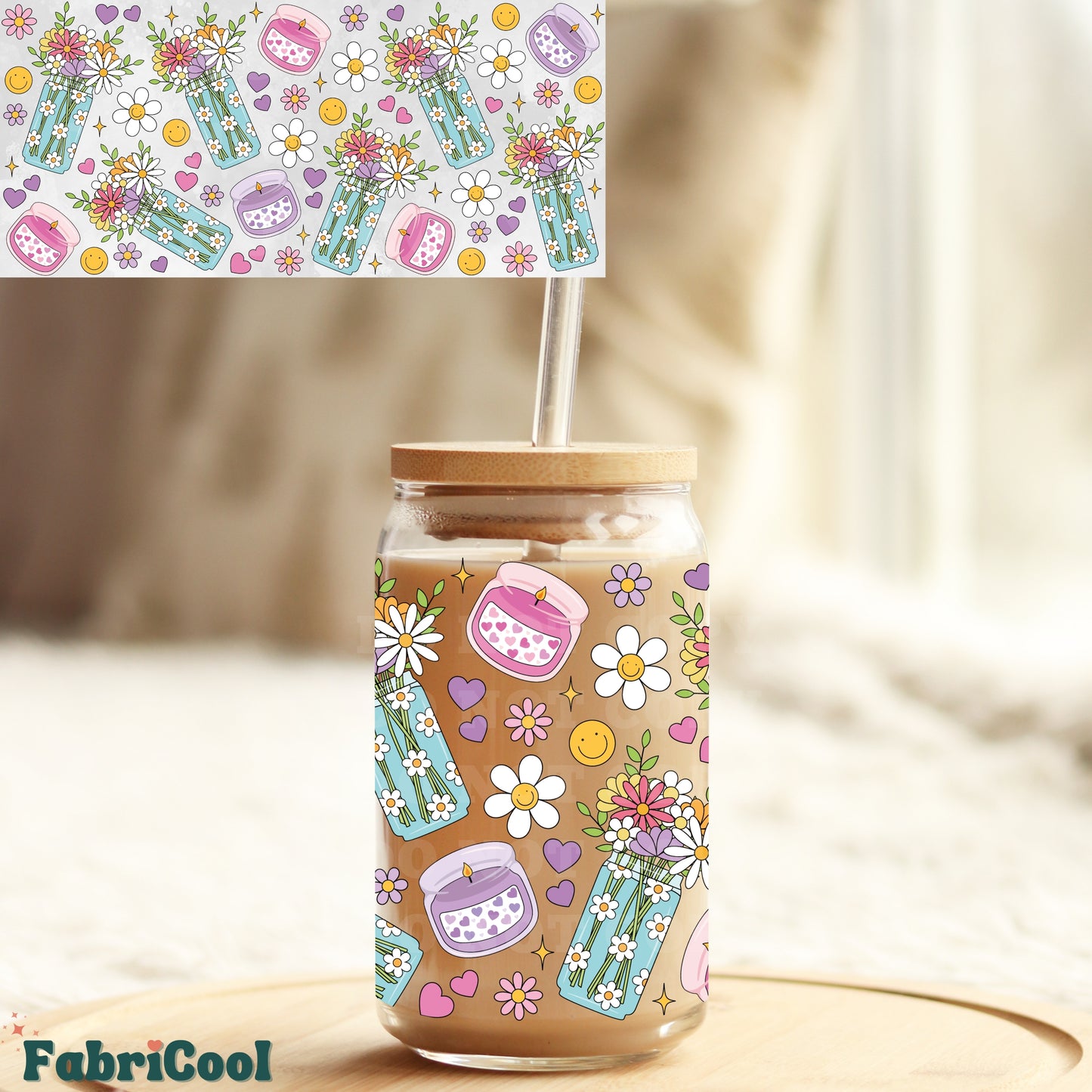 Daisies and candles UVDTF cup wrap