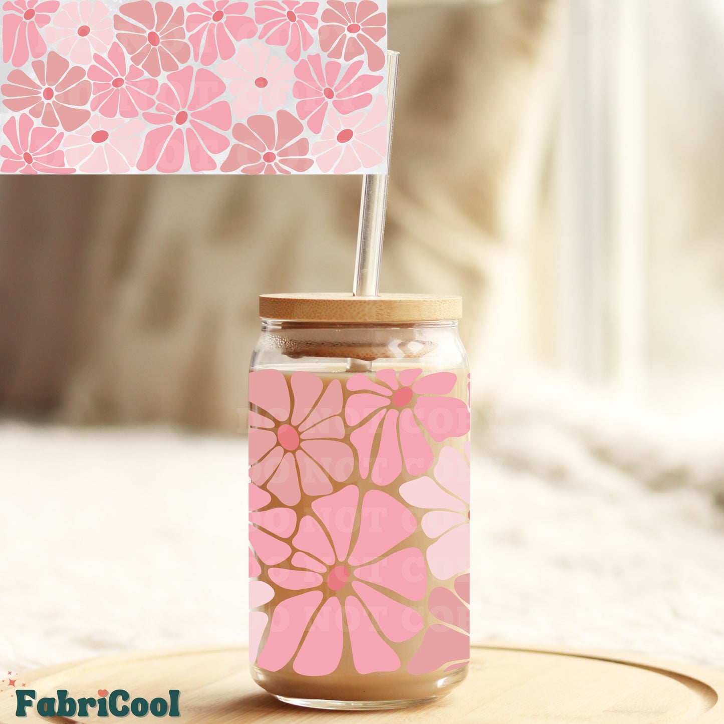 Abstract pink flowers UVDTF cup wrap