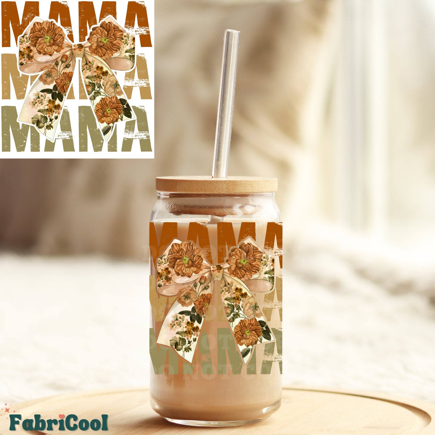Floral Neutral Mama UVDTF 4in decal