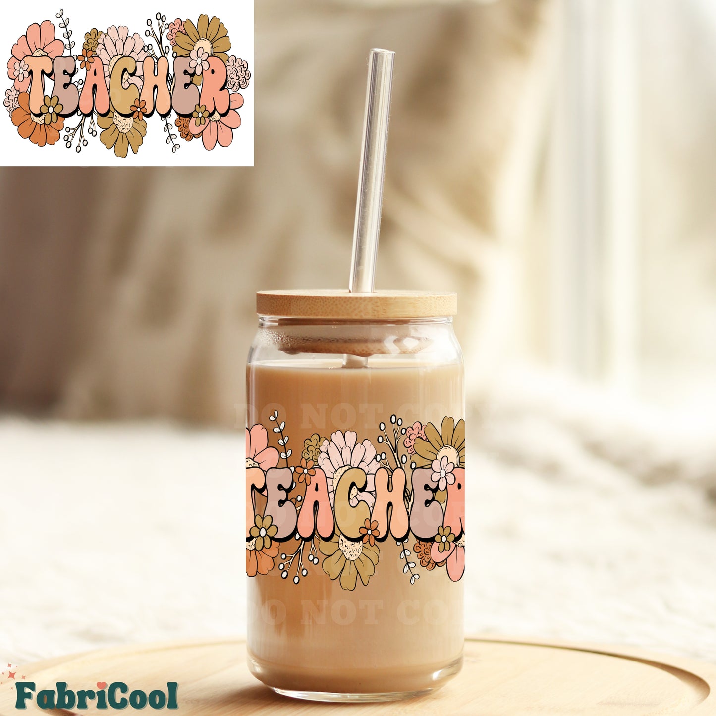 Floral teacher UVDTF 4in decal