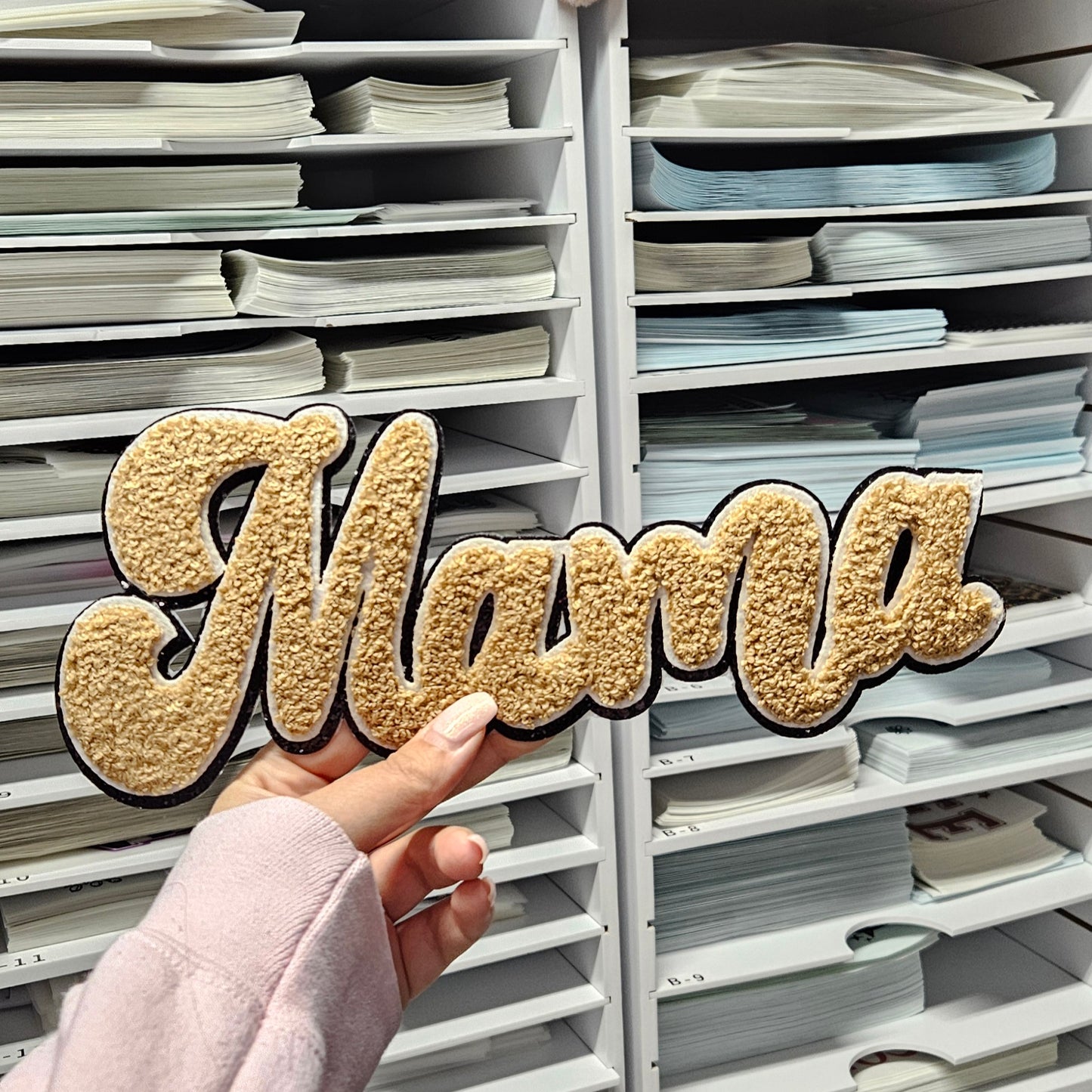 Mama in beige Chenille Patch