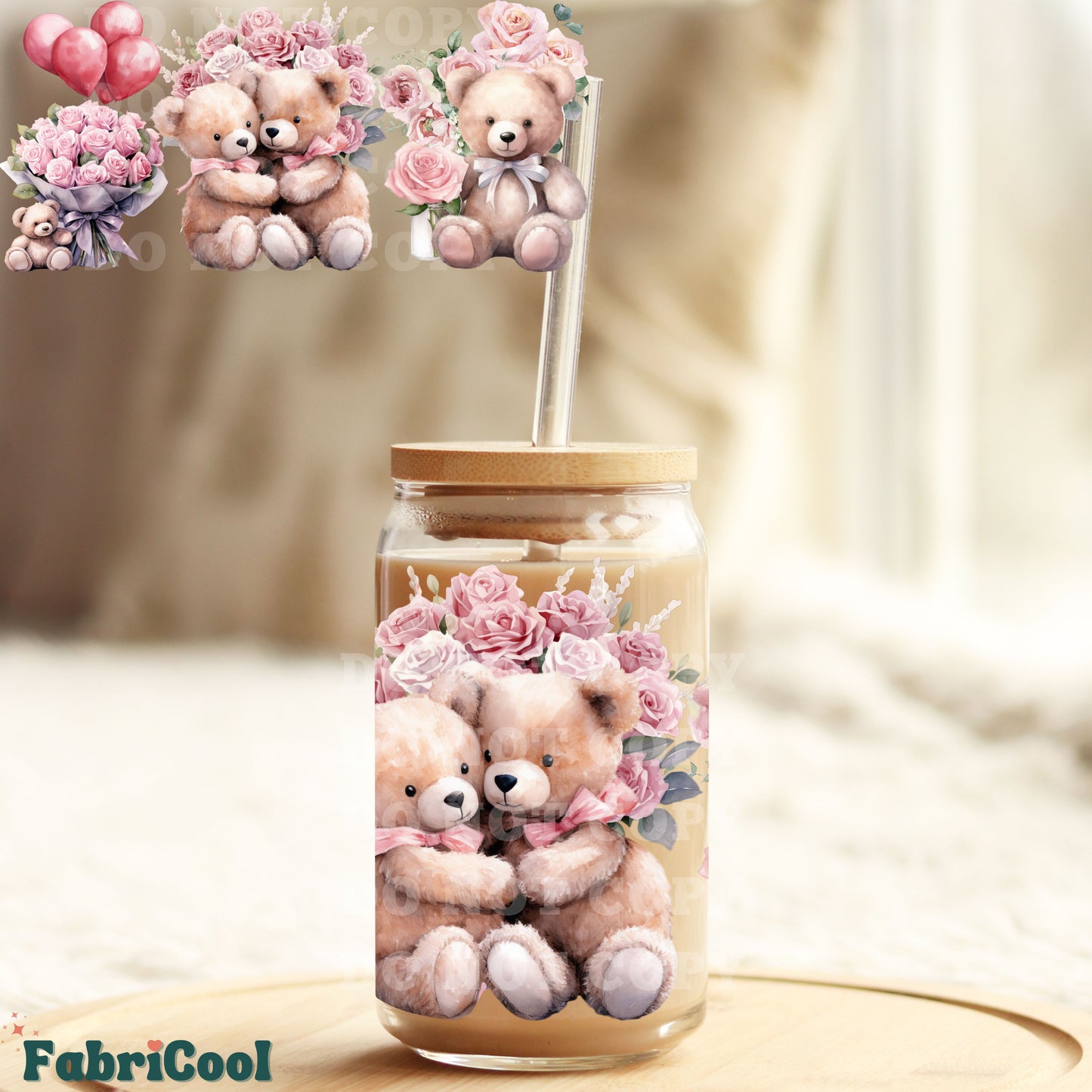 Pink Teddy Bear UVDTF cup wrap