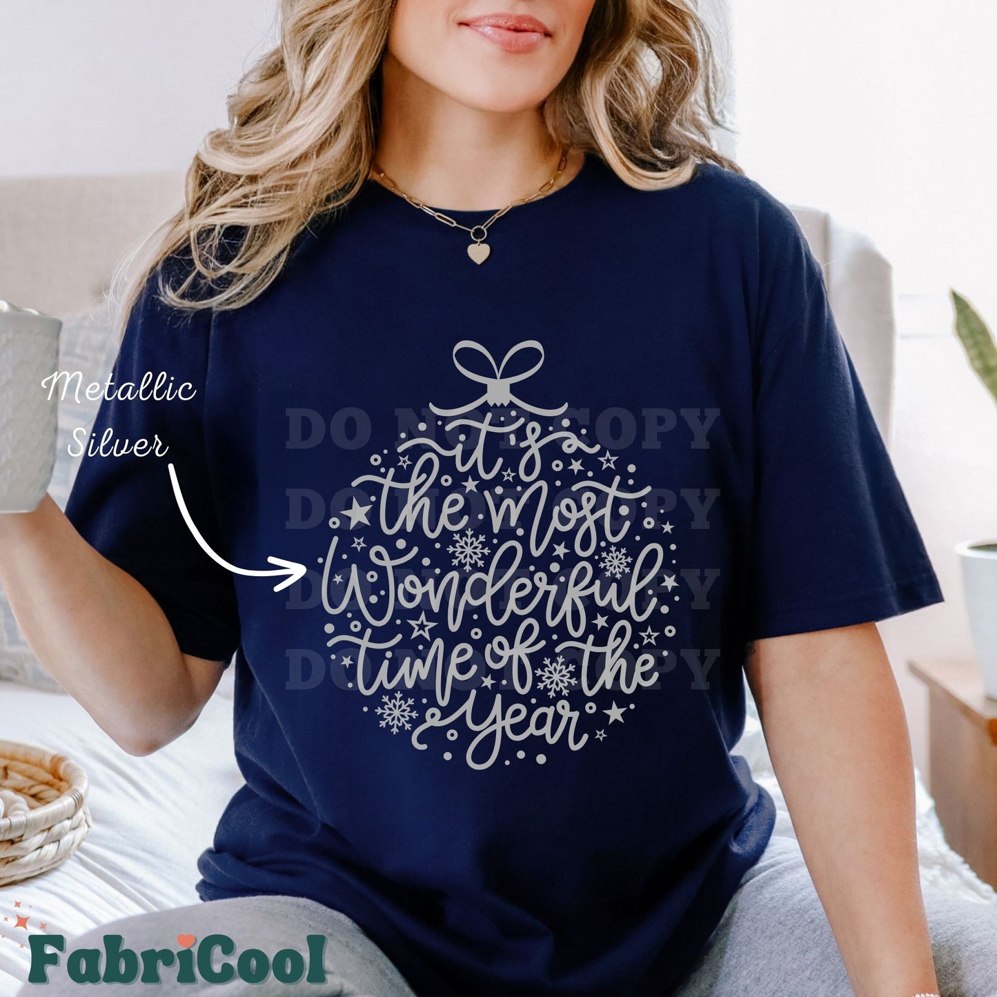 It's the most wonderful time Ornament - Metallic Silver Screen Print Transfer