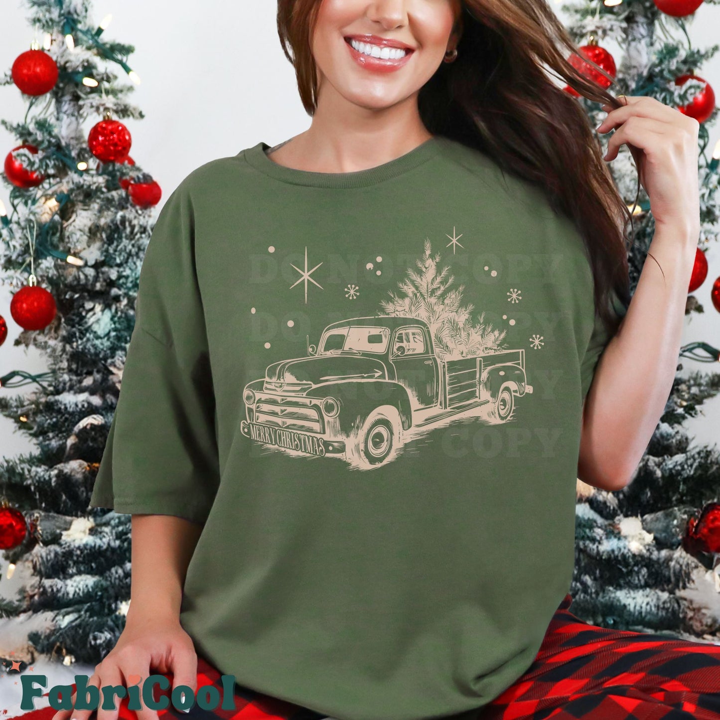 Christmas truck - Tan Screen Print Transfer