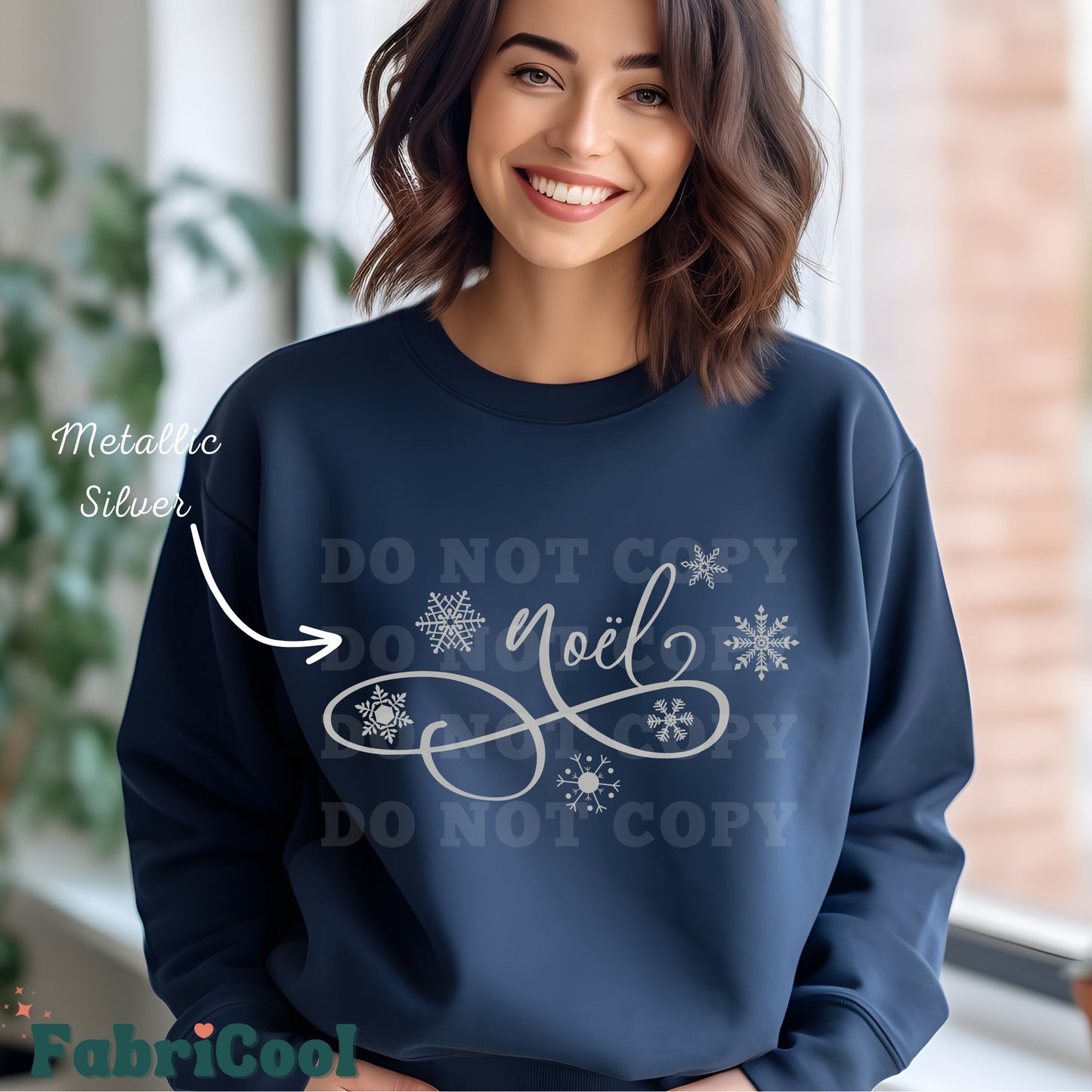 Noel - Metallic Silver Screen Print Transfer