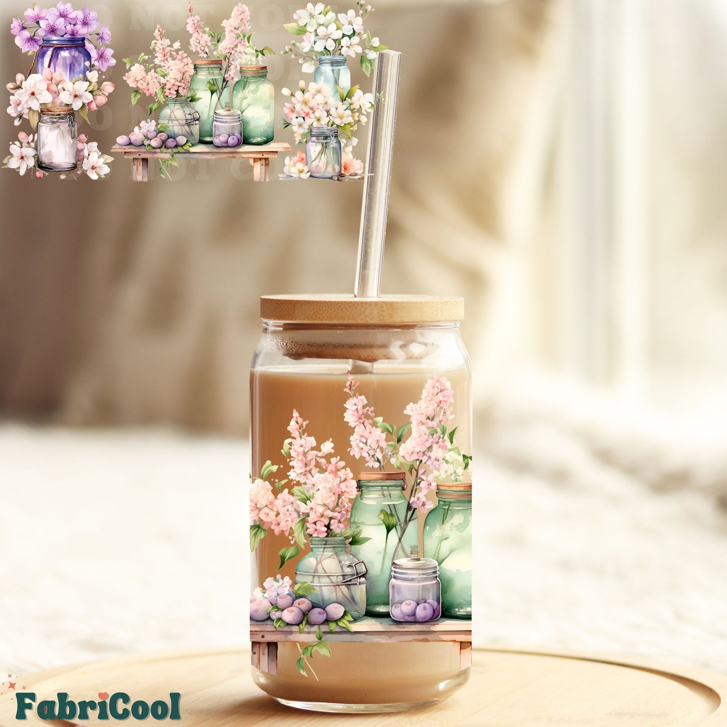 Blossom Mason jars UVDTF cup wrap