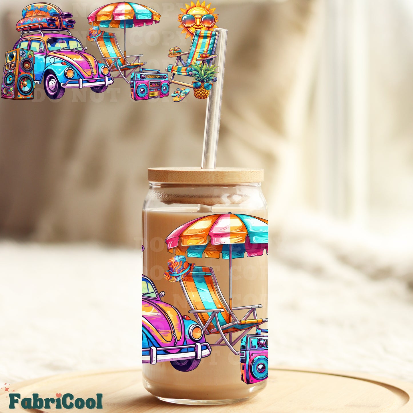 90s Beach UVDTF cup wrap