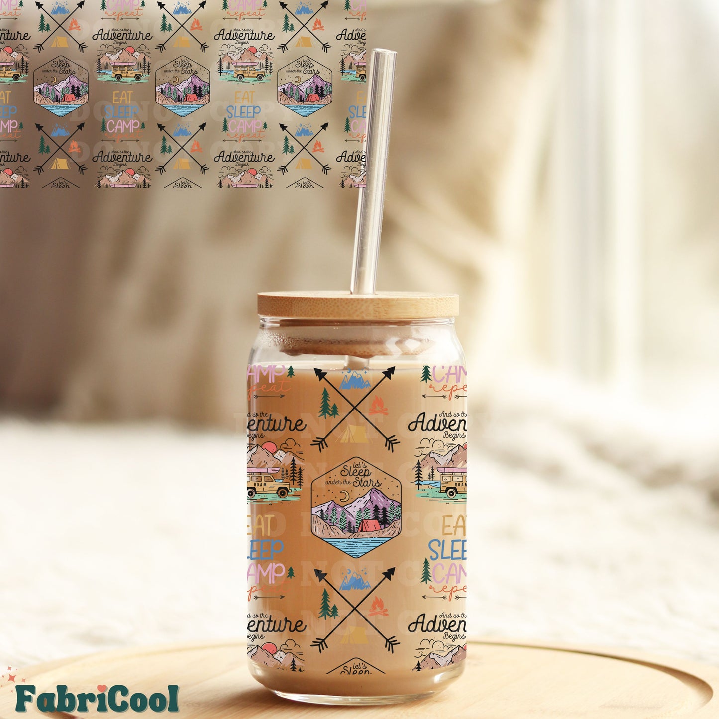 Eat sleep camp repeat UVDTF cup wrap