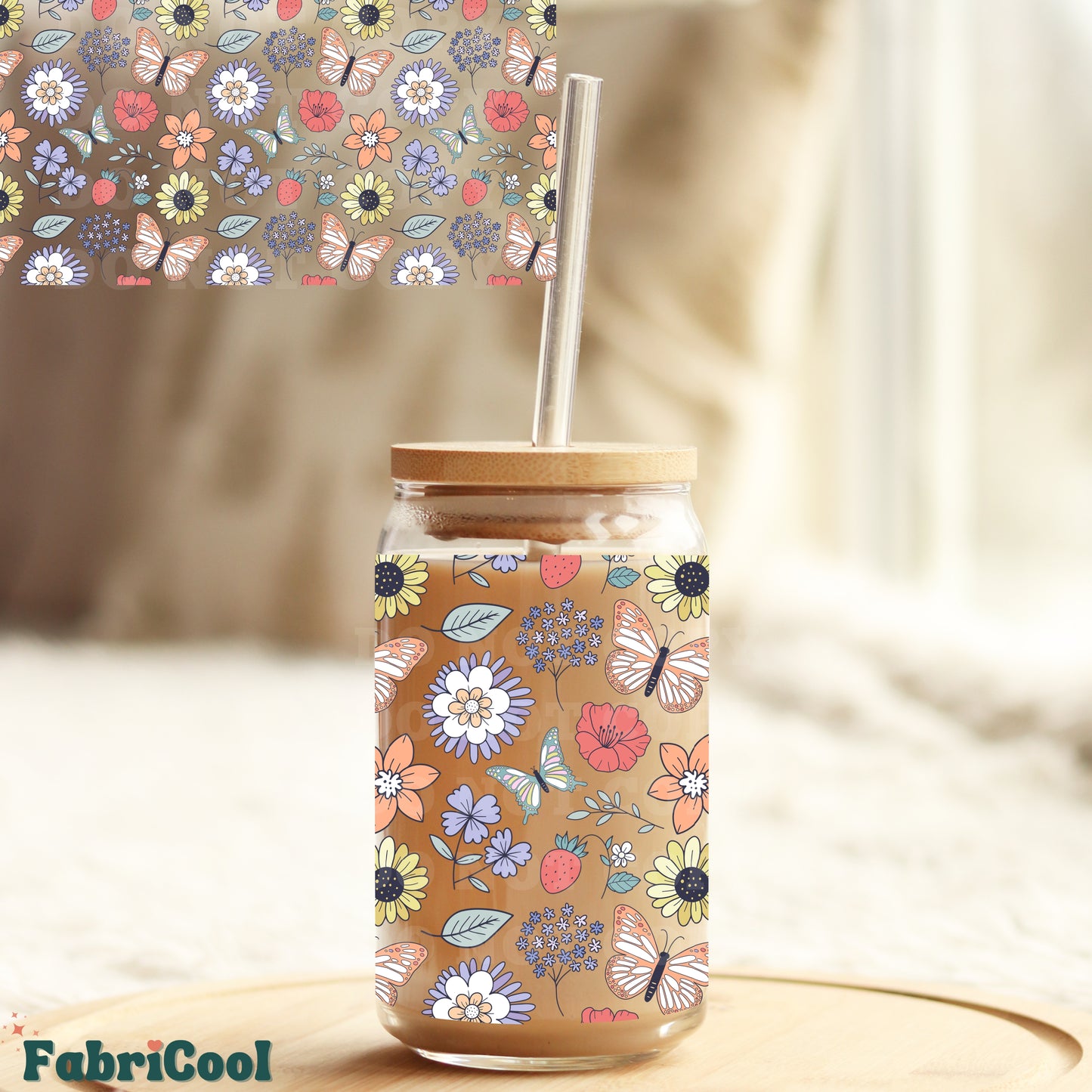 Flowers and butterflies UVDTF cup wrap