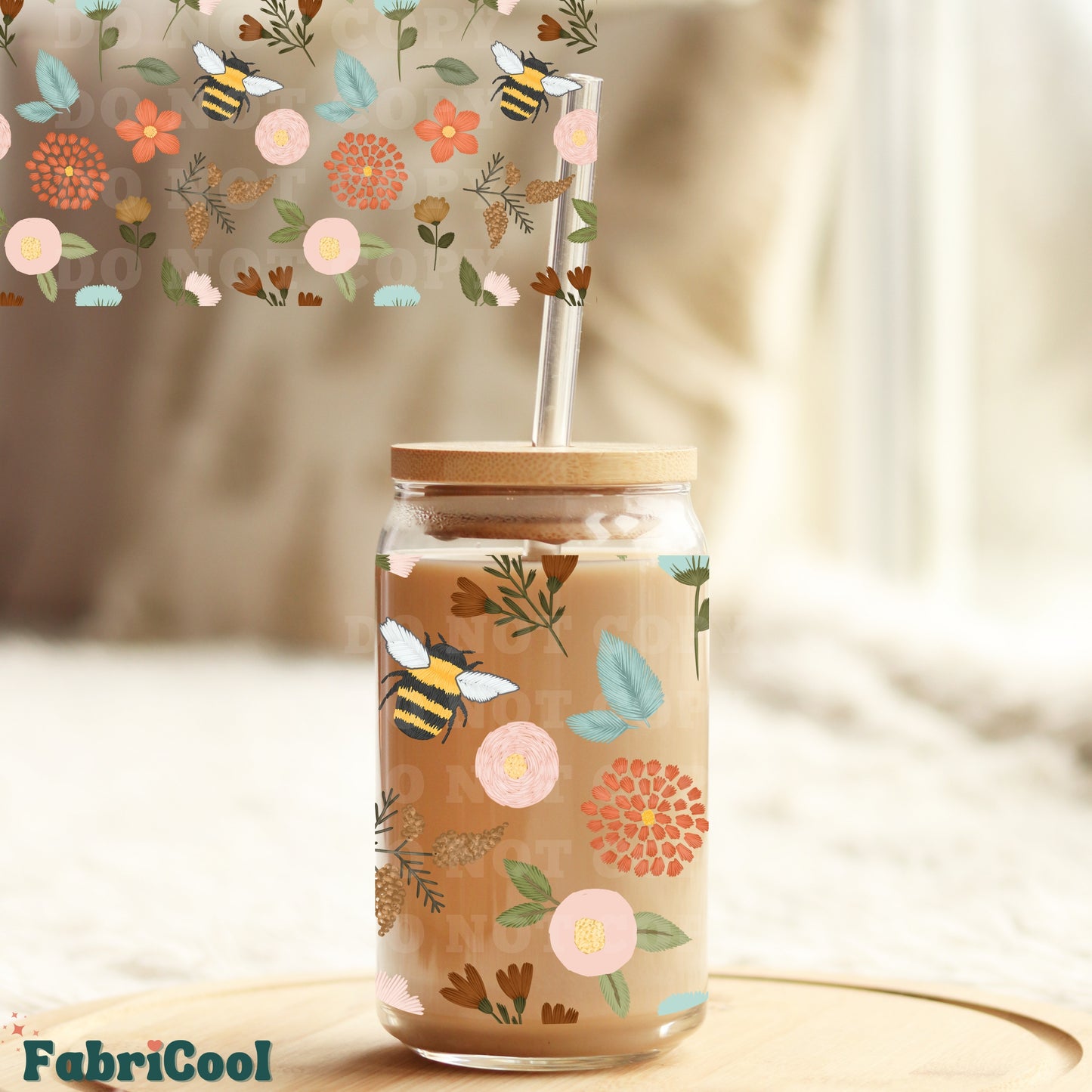 Bees in a garden UVDTF cup wrap