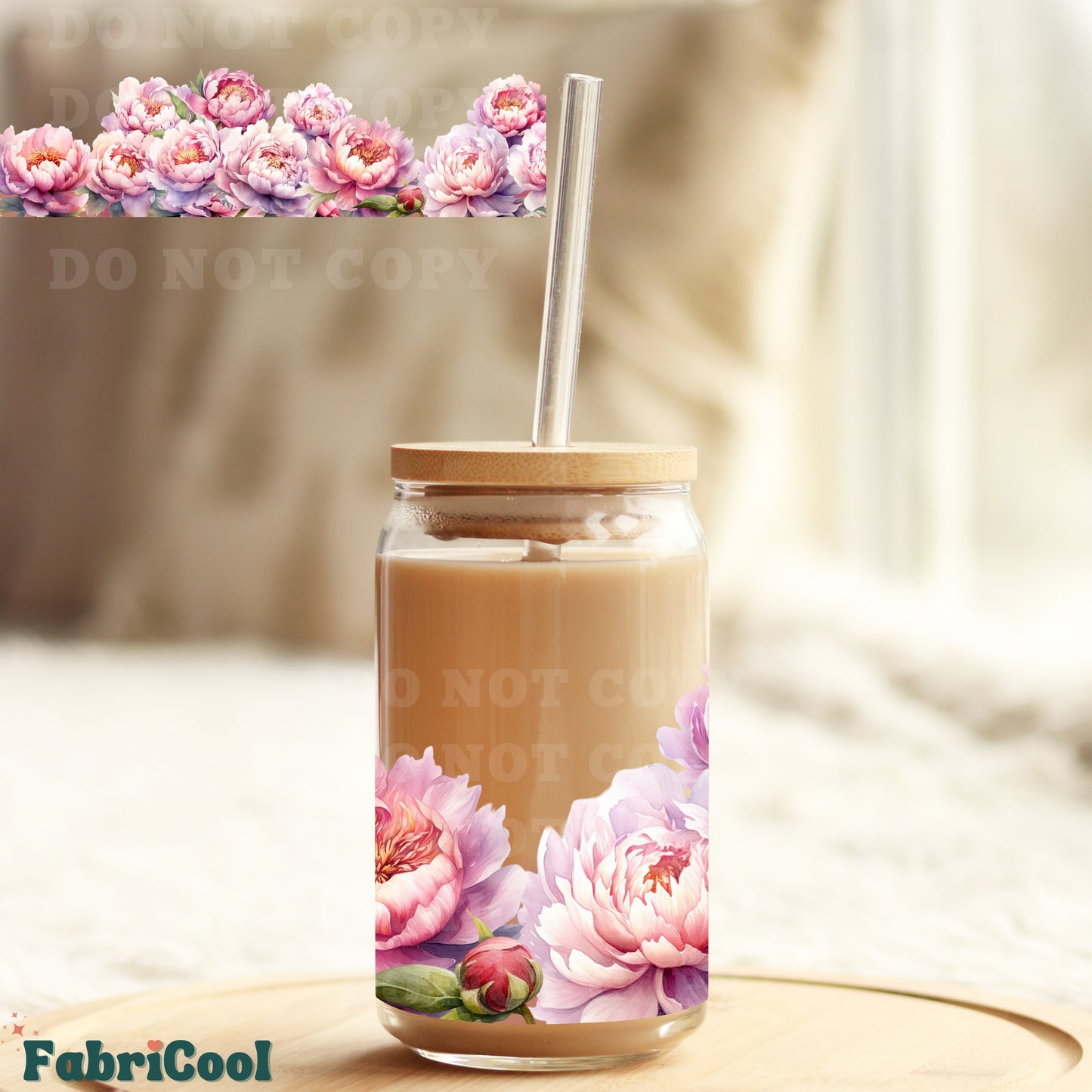 Peonies border UVDTF cup wrap