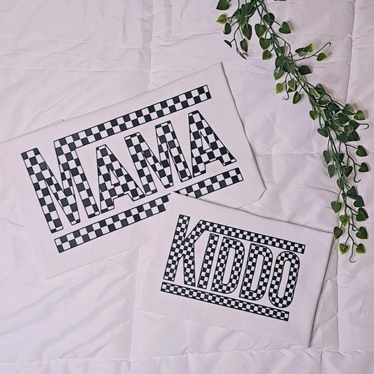 Checkered Mama and kiddo-Black Screen Print Transfer