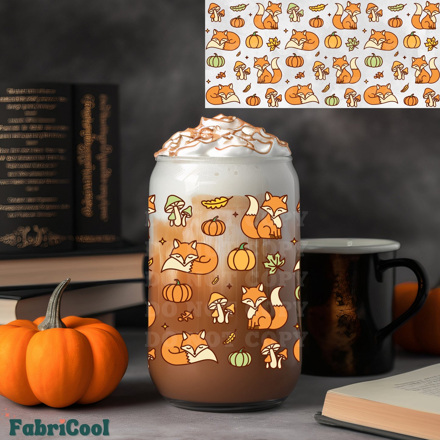 Fox and pumpkins UVDTF cup wrap