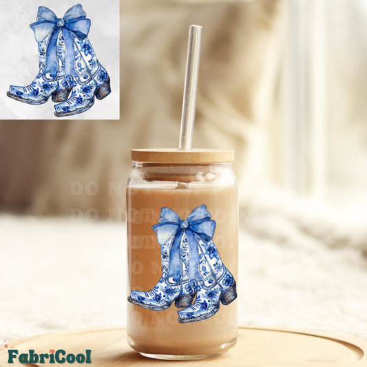 Floral blue cowgirl boots UVDTF 4in decal