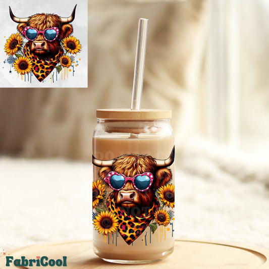 Sunflower highland cow UVDTF 4in decal