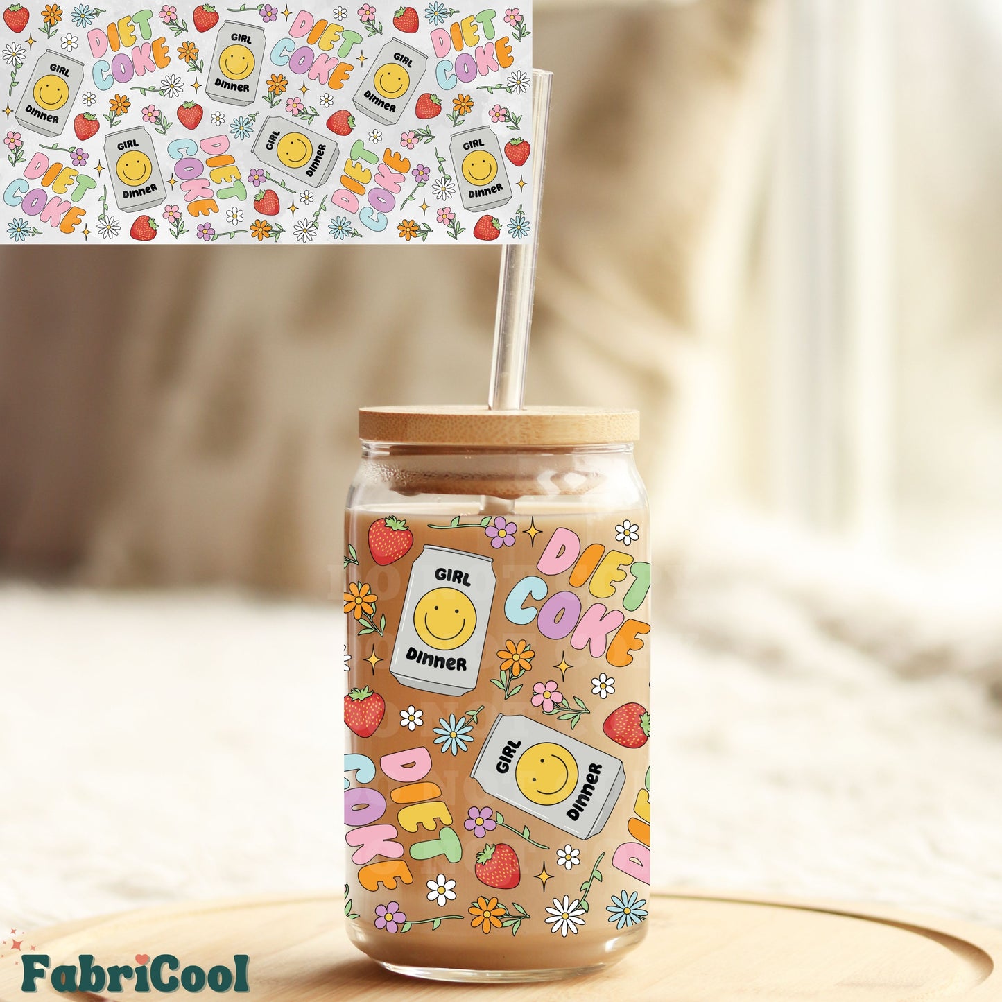 Diet coke girly Autocollant de tasse UVDTF