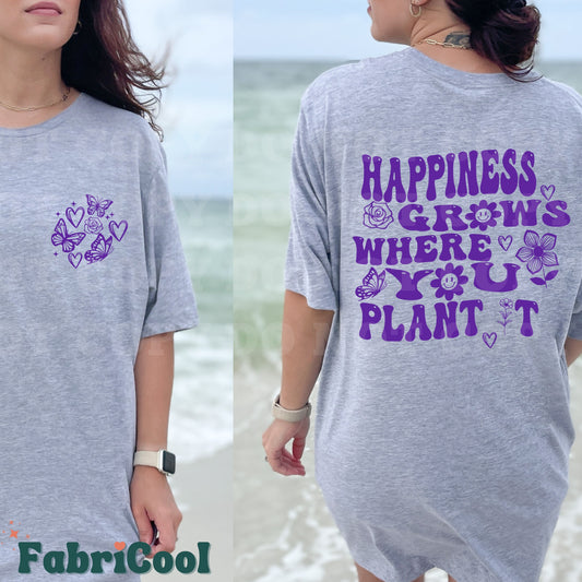 Happiness grows with pocket-Purple Screen Print Transfer