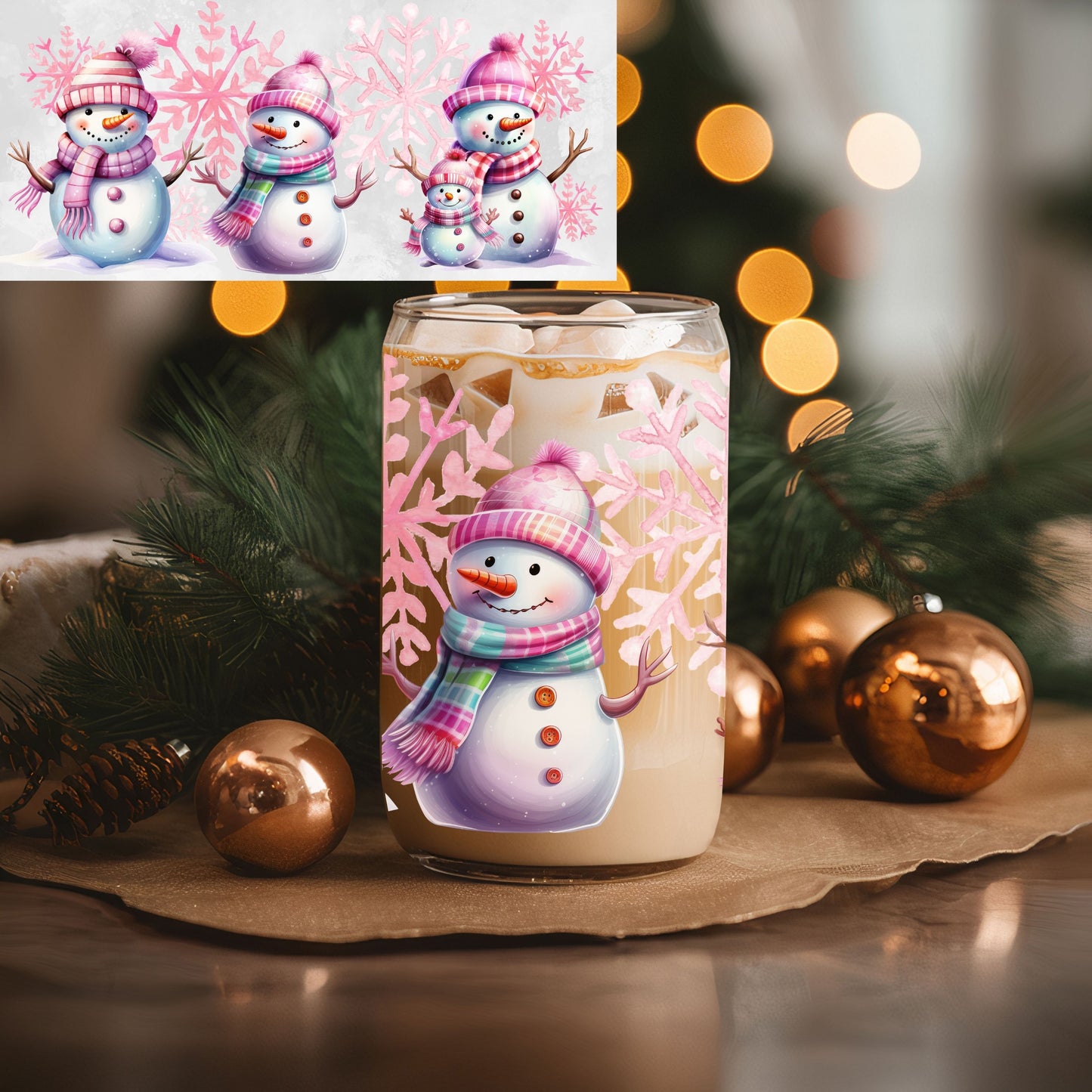 Bonhomme de neige rose Autocollant de tasse UVDTF (exclusif)