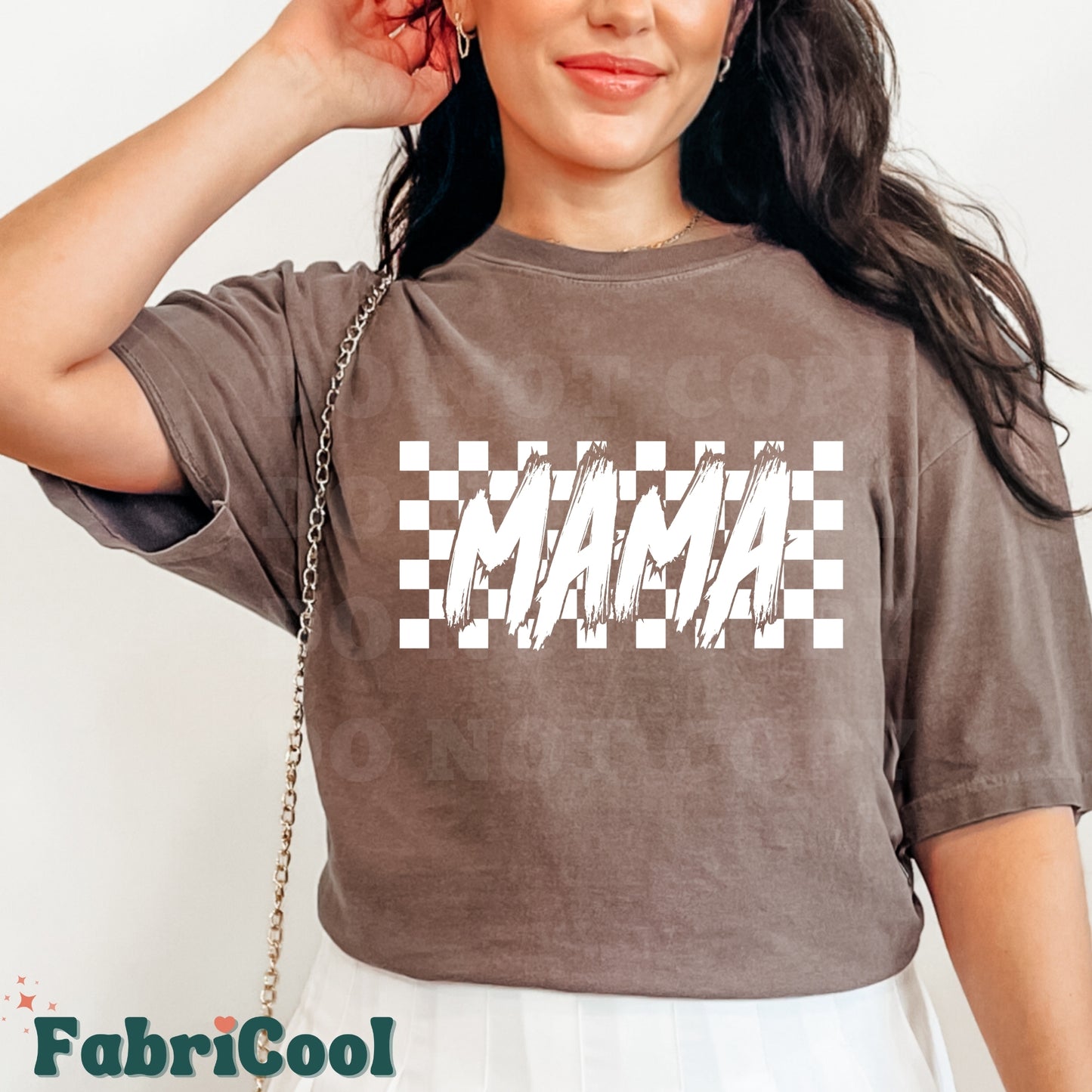 Checkered distressed Mama-White Screen Print Transfer