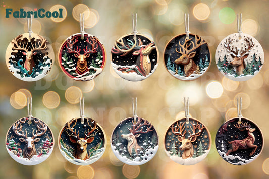 3D Effect Christmas Reindeer-10 UVDTF 3in Ornament Decal