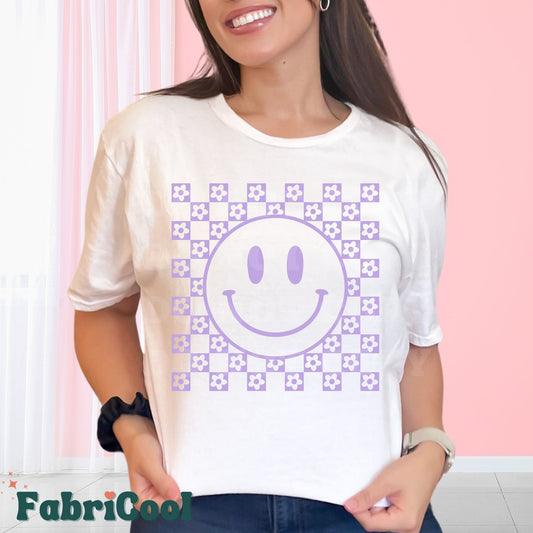 Floral Checkered face-Lavender Screen Print Transfer
