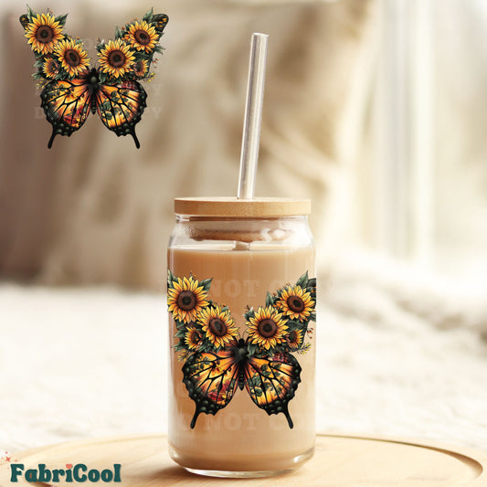 Sunflower monarch butterfly UVDTF 4in decal