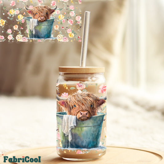 Highland cow in a bucket UVDTF cup wrap