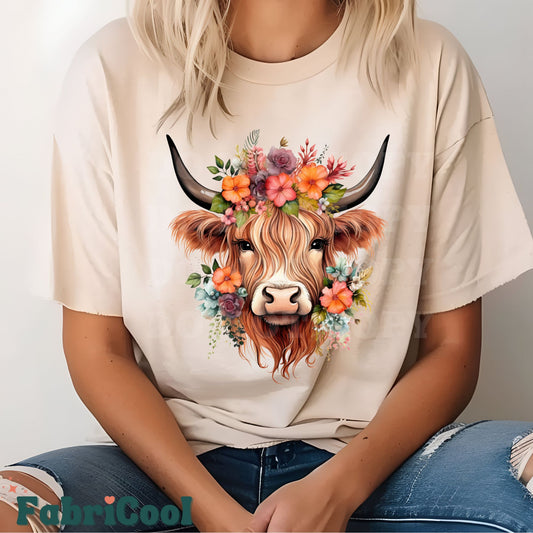 Floral highland cow-Matte Clear Film